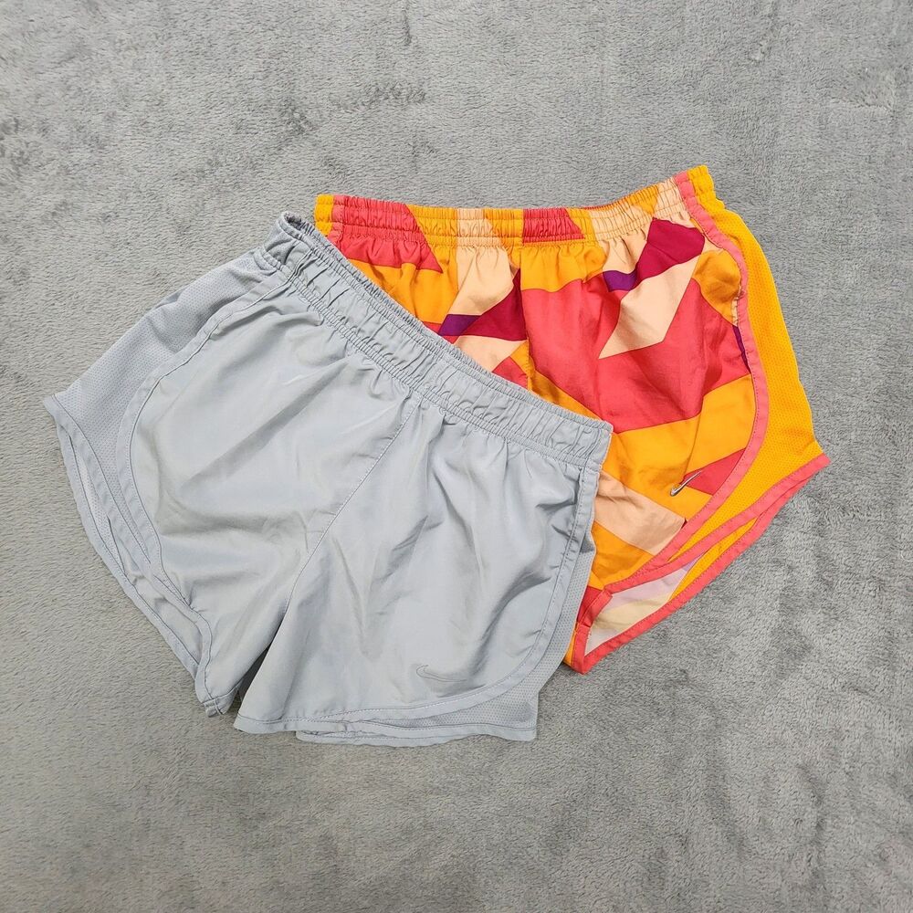 Nike Womens XS Shorts Lot 2 Gray Orange Geometric 3 Inseam Running Lined Shorts